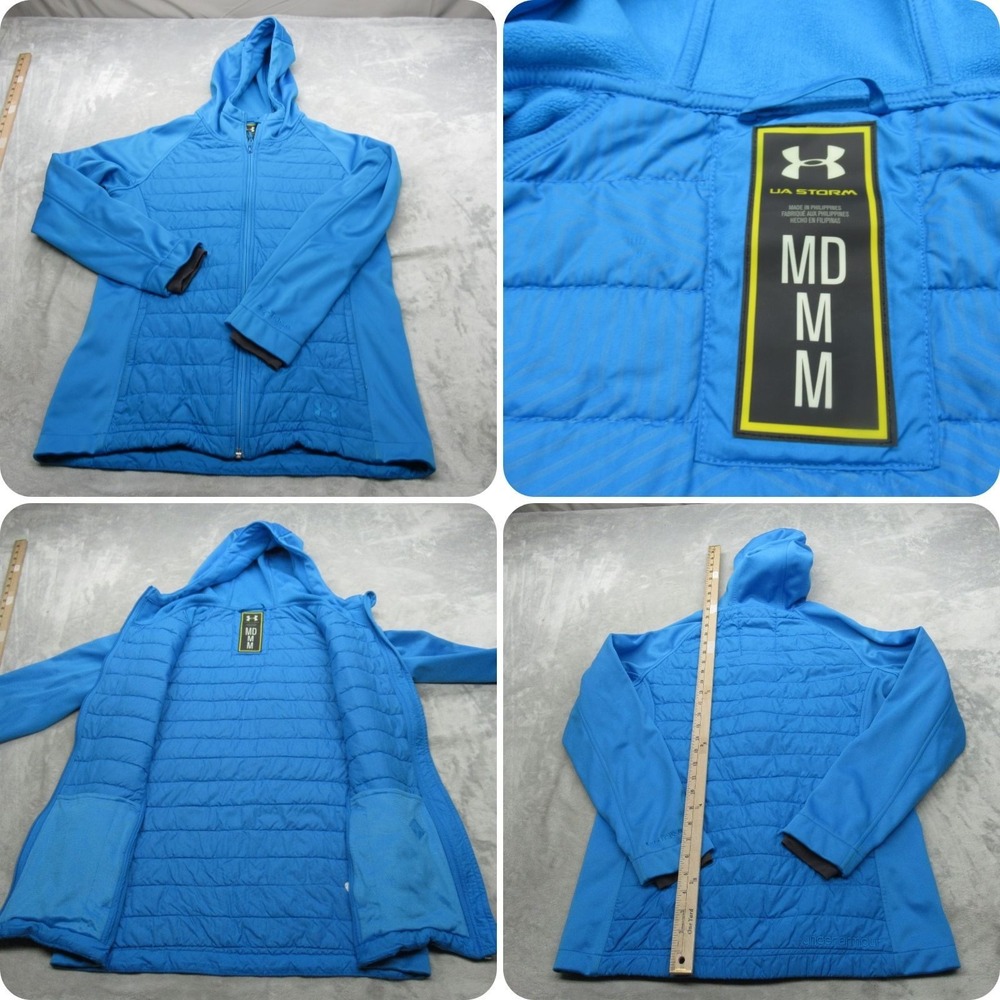 Under Armour Storm Jacket Women Medium Blue Hooded Quilted Insulated Puffer READ